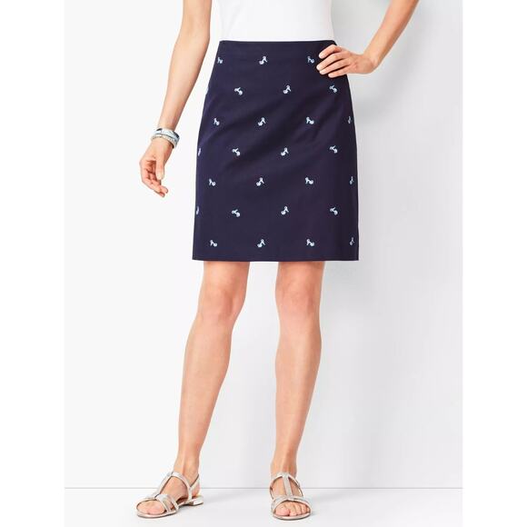 Talbots Women's 12 Blue Scooter Embroidered Navy Mini Skirt Canvas A-Line Vespa - Picture 1 of 7